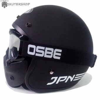 Gambar JPN Helm ARC With OSBE Goggle Mask Retro Klasik Jap Style MotocrossShark Raw Visor Clear Doff   Hitam