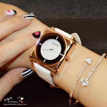 Gambar Korea Fashion Style persegi benar benar naik sabuk emas Shi Ying jam Watch