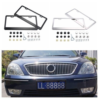 Gambar leegoal License Plate Frames, Stainless Steel Car Licence Plate Covers With Screws Caps, 2 Pack, Black   intl