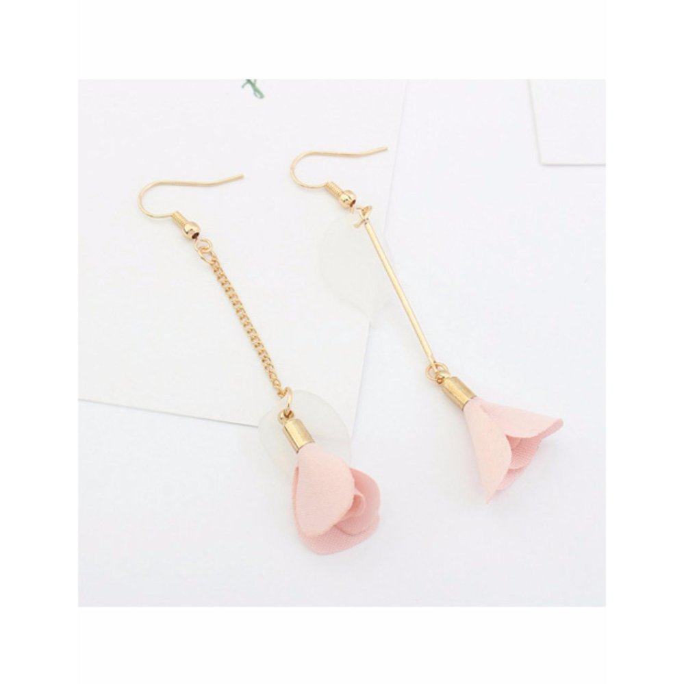 LRC Anting Elegant Pink Flower Pendant Decorated Tassel Design Color Matching Earrings .