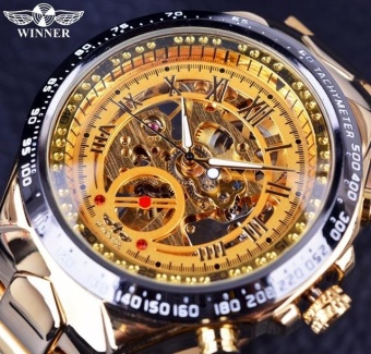 Luxury Brand Colouring Leather Strap Transparent Dial Golden Case Mens Watches Automatic Mechanical Orologio Men - intl  