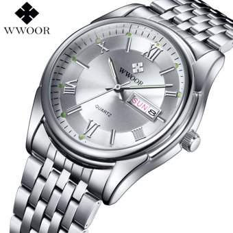 Luxury WWOOR Men Watches Men's Quartz Date Luminous Clock Male Full Stainless Steel Casual Sports Watch (White Dial) - intl  