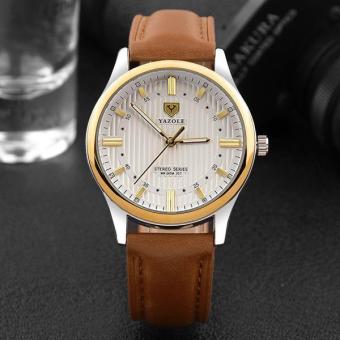 Men Business Luminous Brown Leather Strap Switzerland Quartz Watch - intl  
