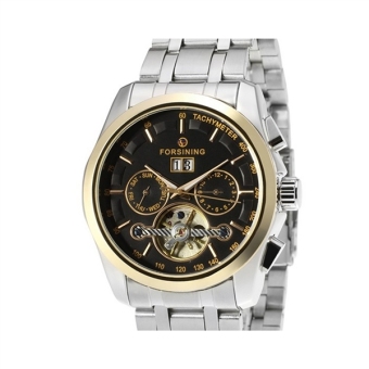 Men Tourbillon Automatic Mechanical Wrist Watch with Stainless Steel Band (Golden/Black)  