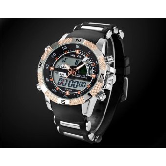 Men Watches Mens Casual Watch Multifunction LED Watches Dual TimeZone With Alarm Sports Waterproof Quartz Wristwatches(Black Gold) - intl  