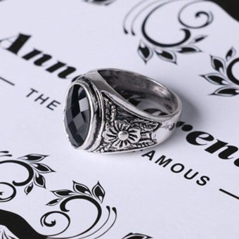 Men's Black Onyx Silver Stainless Steel Ring Punk Jewelry Retro Hot Fashion - intl  