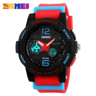 Mens Boys Sports Watches Alarm Day/Date Chronograph 3 Colors LEDBack Light COLOR Rubber Wristwatch Digital Military Watch - intl  