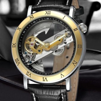 Gambar Mens Round Dial Wristwatches Skeleton Leather Strap AutomaticMechanical Watch   intl