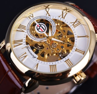 Mens Watch White Golden Dial Gold Watch Luxury Brand Wristwatch Skeleton Mechanical Watch  