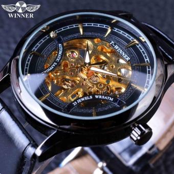 Mens Watches 2016 Fashion Black Golden Star Luxury Design Clock Mens Watch Top Brand Luxury Mechanical Skeleton Watch Male Wrist Watch - intl  