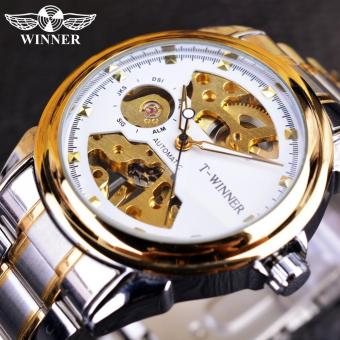 Mens Watches 2016 New Designer Transparent White Golden Casual Skeleton Stainless Steel Mens Watches Top Brand Luxury Mechanical Watch - intl  