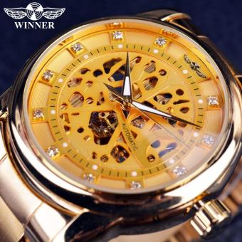 Mens Watches Diamond Skeleton Design Full Gold Case Top Brand Luxury Automatic Fashion Skeleton Men Wristwatch Clock Men - intl  