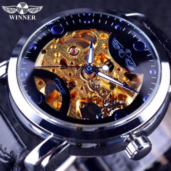 Mens Watches Golden Movement Blue Ocean Design Transparent Mens Watch Top Brand Luxury Male Wrist Watch Skeleton Automatic Watch Clock - intl  