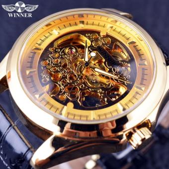 Mens Watches Golden Movement Inside Transaprent Case Royal Carving Top Brand Luxury Male Wrist Watch Automatic Watch Clock - intl  