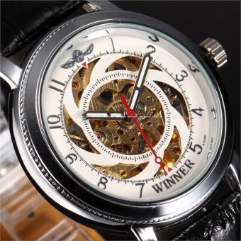Mens Watches Skeleton White Dial Swirl Designer Leather Mechanical Skeleton Watch Men Watches Top Brand Luxury Automatic Montre Homme - intl  