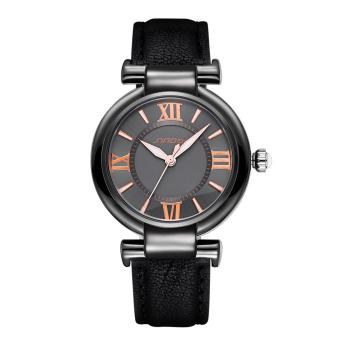 mingjue Brand SINOBI Luxury Leather Women Watches Ladies fashion Gold Dial Quartz Dress Watch Roman Number Casual Wristwatch (black black black)  