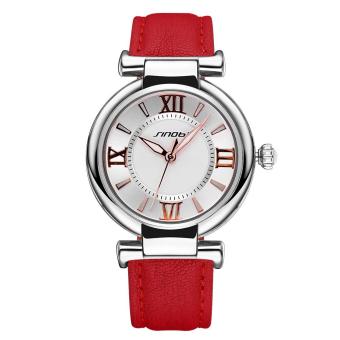 mingjue Brand SINOBI Luxury Leather Women Watches Ladies fashion Gold Dial Quartz Dress Watch Roman Number Casual Wristwatch (red silver white)  