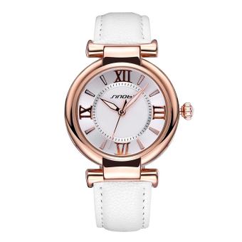 mingjue Brand SINOBI Luxury Leather Women Watches Ladies fashion Gold Dial Quartz Dress Watch Roman Number Casual Wristwatch (white gold white)  