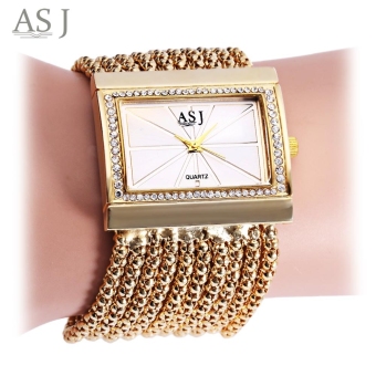 MiniCar ASJ B116 Women Quartz Watch Artificial Diamond Rectangle Dial Twining Chain Strap Bracelet Wristwatch Gold and white(Color:Gold and white) - intl  