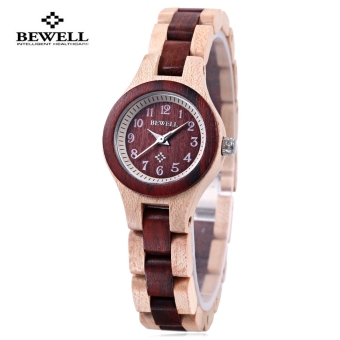 MiniCar BEWELL ZS - W123A Women Quartz Watch Water Resistance Wooden Case Slender Strap Wristwatch Maple with red sandalwood(Color:Maple with red sandalwood) - intl  