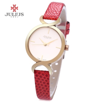 MiniCar Julius JA - 694 Female Quartz Watch 3ATM Simple Dial Slender Genuine Leather Band Wristwatch Red(Color:Red) - intl  