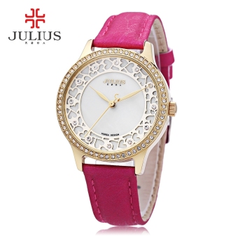 MiniCar Julius JA - 852 Women Quartz Watch Artificial Diamond Bezel Hollow Heart Pattern Dial 3ATM Wristwatch Peach red(Color:Peach red) - intl  