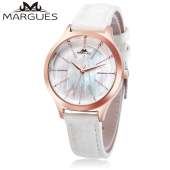 MiniCar MARGUES M - 3045 Women Quartz Watch Genuine Leather Strap Shell Dial 3ATM Wristwatch White(Color:White) - intl  