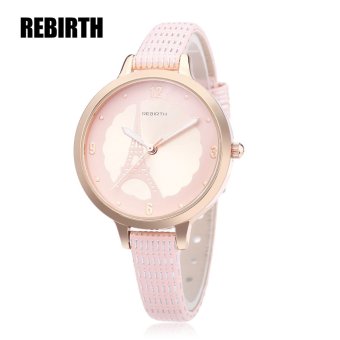 MiniCar REBIRTH RE009 Female Quartz Watch Tower Pattern Dial Luminous Slender Leather Strap Wristwatch Pink(Color:Pink) - intl  