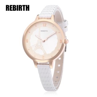 MiniCar REBIRTH RE009 Female Quartz Watch Tower Pattern Dial Luminous Slender Leather Strap Wristwatch White(Color:White) - intl  