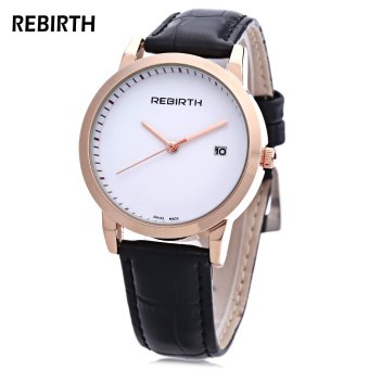 MiniCar REBIRTH RE029 Female Quartz Watch Water Resistance Calendar Leather Band Wristwatch Black(Color:Black) - intl  