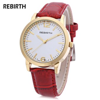 MiniCar REBIRTH RE029B Women Quartz Watch Radial Scale Luminous Pointer Leather Strap Wristwatch Red with white(Color:Red with white) - intl  