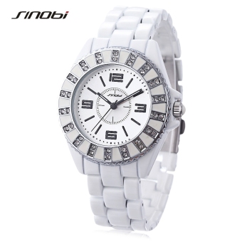 MiniCar Sinobi 9521 Female Quartz Watch Artificial Diamond Bezel Ceramic Band 3ATM Luminous Wristwatch Silver(Color:Silver) - intl  