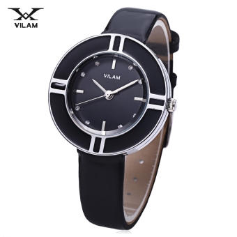 MiniCar VILAM V1022L - 01 Female Quartz Watch Artificial Diamond Circular Dial 3ATM Leather Band Wristwatch Black(Color:Black) - intl  