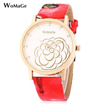 MiniCar WOMAGE 1128 Female Quartz Watch Flower Pattern Artificial Diamond Luminous Dial Wristwatch Red(Color:Red) - intl  