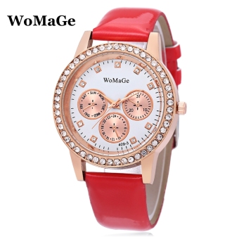 MiniCar WoMaGe 409 - 3 Female Quartz Watch Three Decorative Sub-dials Artificial Diamond Dial Wristwatch Red(Color:Red) - intl  