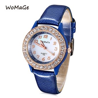 MiniCar WOMAGE 744 Female Quartz Watch Artificial Diamond Dial Luminous Pointer Leather Band Wristwatch Blue(Color:Blue) - intl  