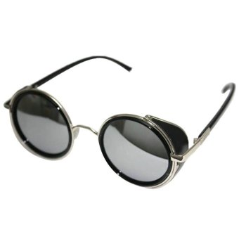 Gambar Mirror Lens Round Glasses Cyber Goggles Steampunk Sunglasses Black+Sliver
