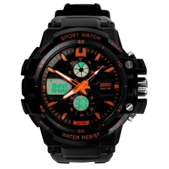 Multi Function Military S-Shock Sports Watch LED Analog Digital Waterproof Alarm Black/Orange - intl  