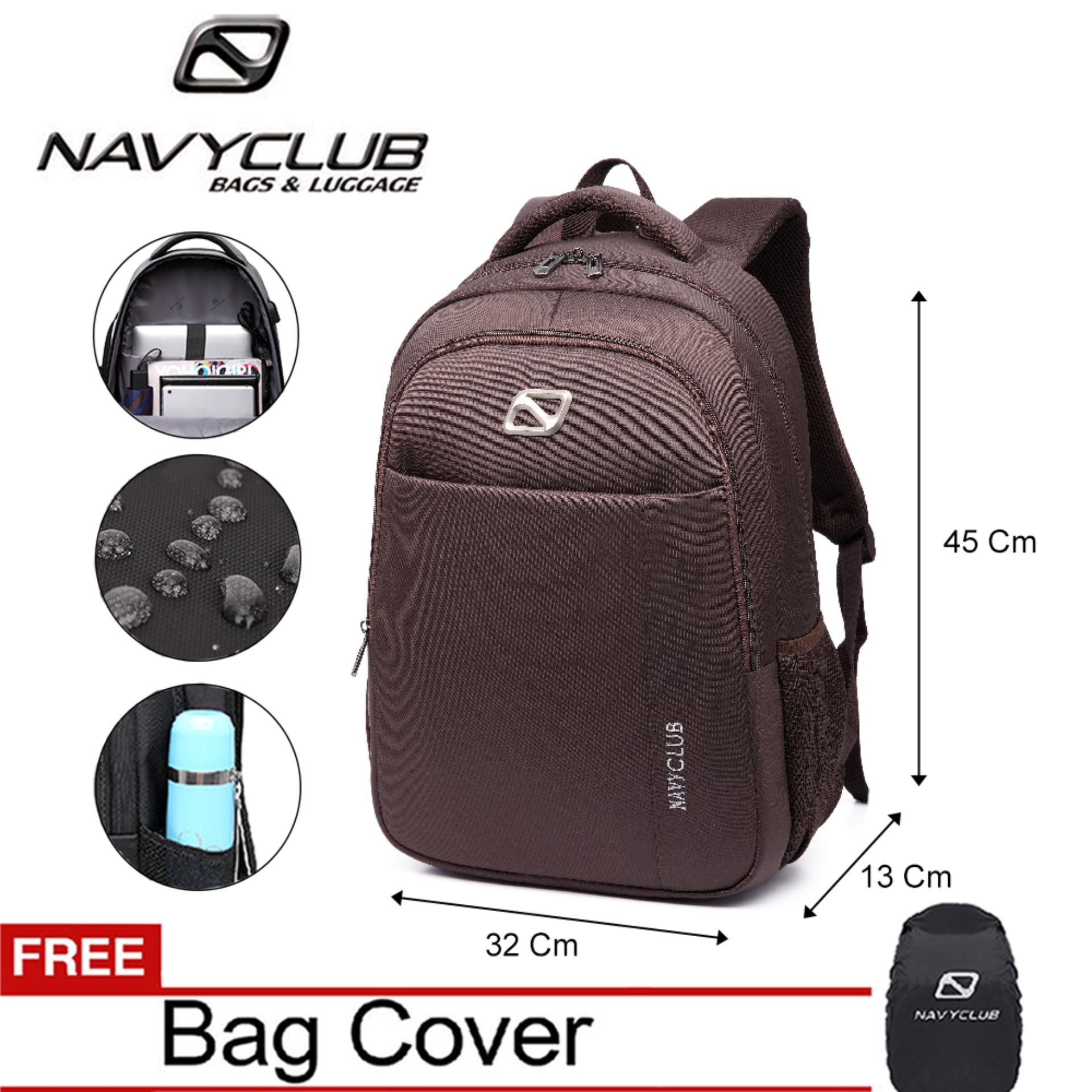 Navy Club Tas Ransel Laptop - Tas Pria Tas Wanita - Backpack Up to 15.6 inch Anti Air 62060 - Hitam Bonus Jas Hujan