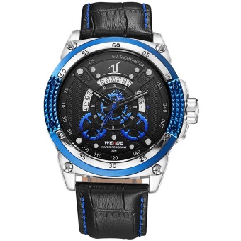 NBJU_WEIDE Men's Quartz Watches Men's Calendar Leather Business Watches Blue - intl  