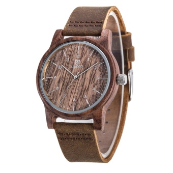 New Style Men's Wood Watch Genuine Leather Black Walnut Wood - intl  