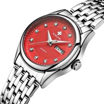 New Women Watches Brand Luxury 50m Waterproof Date Clock Ladies Quartz Sports Wrist Watch Women Silver Bracelet, Red - intl  