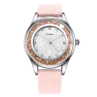 nonof SINOBI Watch Women brand luxury fashion casual rhinestone Elegant quartz watches silicone sport lady dress wristwatches clock (pink)  