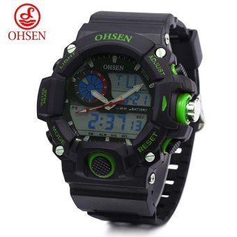 OHSEN AD2808 Dual Movt Quartz Digital Watch Chronograph Calendar Alarm Luminous 5ATM Wristwatch (Green) - intl  