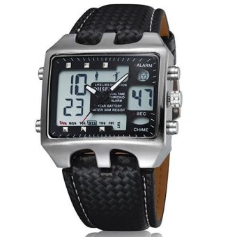 OHSEN Men Sports Watches Outdoor Military Watch Leather Strap Sport Wristwatch Relogios Masculinos Wrist Gift Digital Dual Display Wristwatch (Black) - intl  