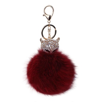 Gambar ouhofus Rhinestone Pom Pom Ball Keyring Fox Keychains For HandbagPurse (Wine Red)   intl