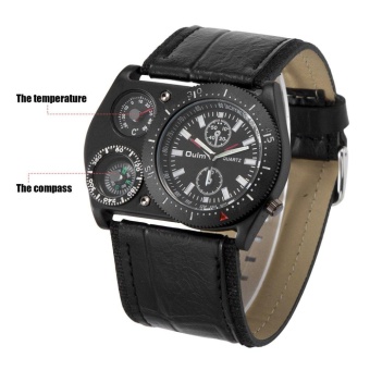 OULM 4094 Military Men Sport Leather Strap Quartz Wrist Watch With Thermometer Black - intl  