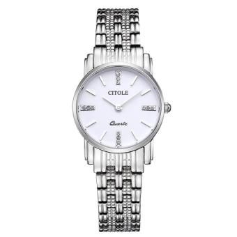 oxoqo Counter Genuine Diamond Ladies Watch thin strip West Teng simple quartz watch business watch waterproof S5061 (White)  