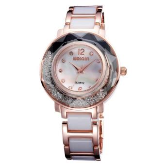 oxoqo Luxury Brand Bling Crystal Women Bracelet Watch Black White Ceramic Quartz Clock Ladies Rhinestone Watches Gift Wristwatch (Gold)  