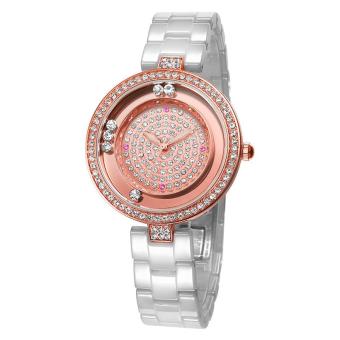 oxoqo WEIQIN Luxury Pink Real Ceramic Band Rhinestone Fashion Watches Women Top Brand Tag Ladies Quartz Watch Clocks Relogios Feminino (White)  
